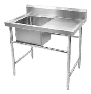 Stainless steel single-bowl sink table with a drainboard and a backsplash