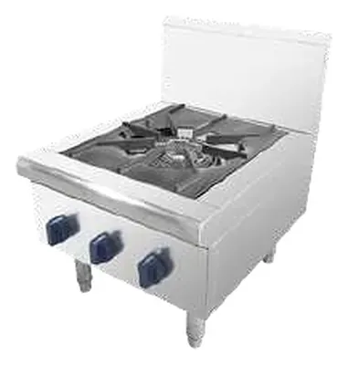 Stock pot gas range with one large burner and a backsplash